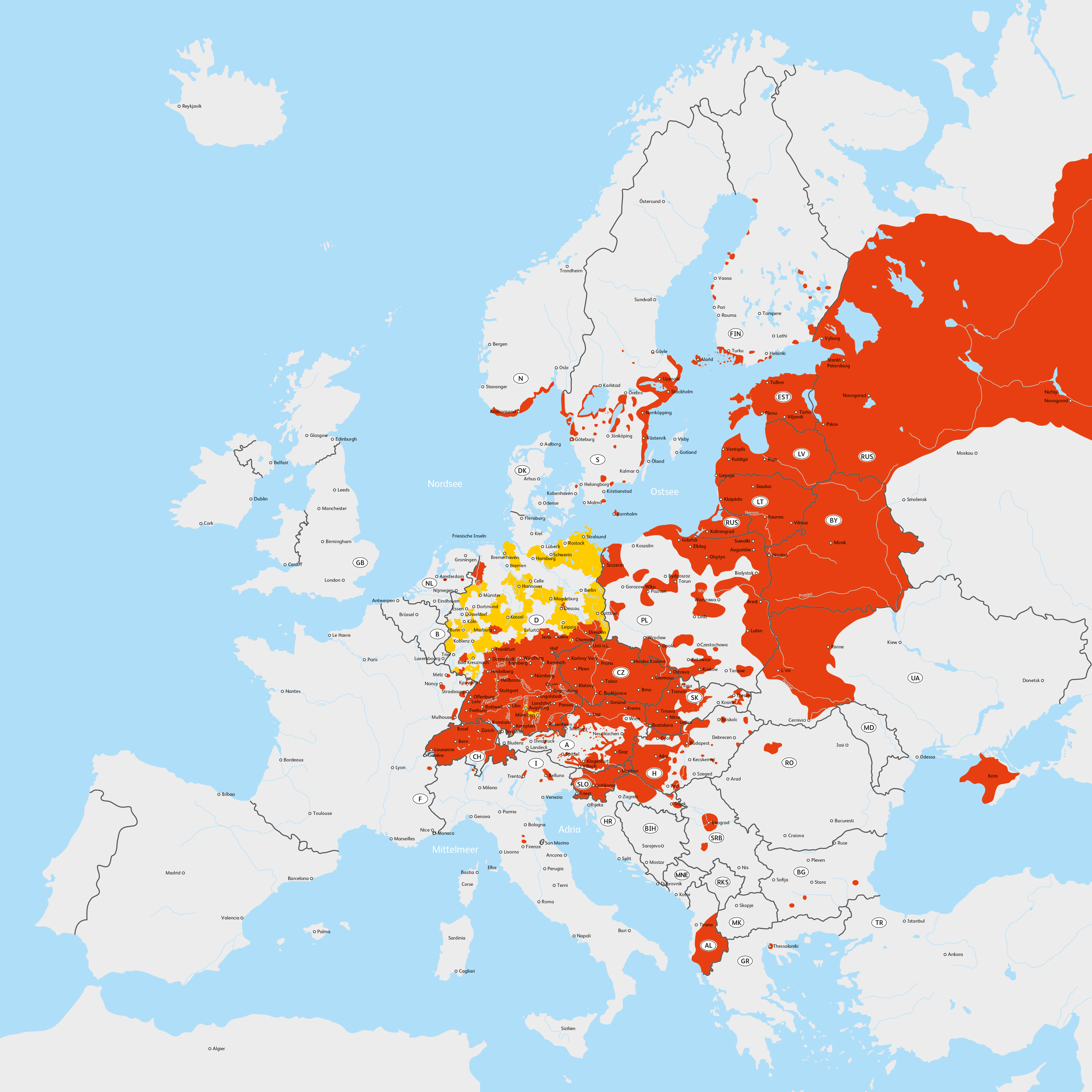 Verbreitung der FSME in Europa - Karte 2021