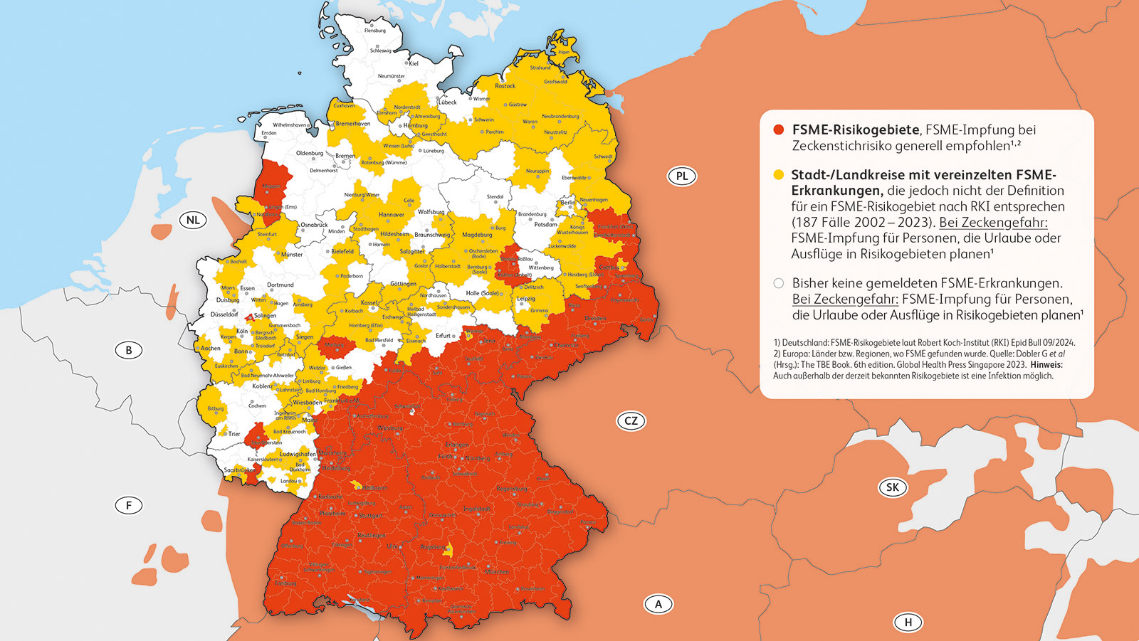 Karte mit FSME-Risikogebieten in Deutschland