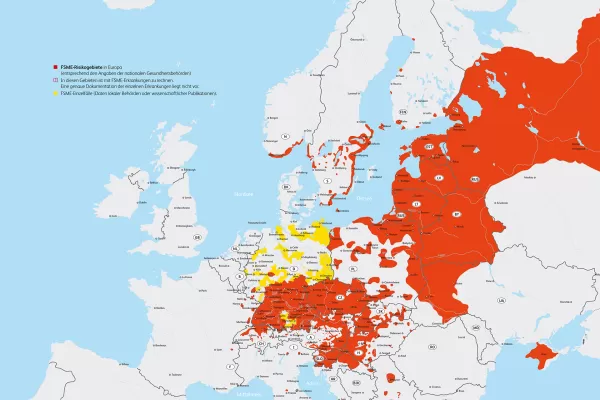 Risikokarte zu den FSME-Risikogebieten in Europa