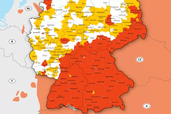 Karte der FSME-Risikogebiete in Deutschland