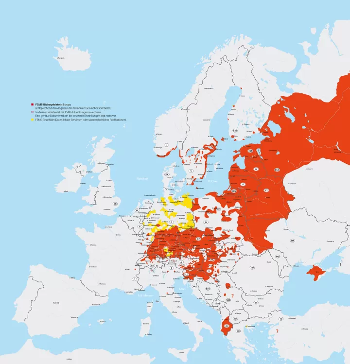Risikokarte zu den FSME-Risikogebieten in Europa