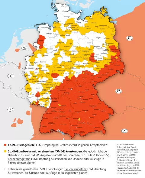 Karte der FSME-Risikogebiete in Deutschland