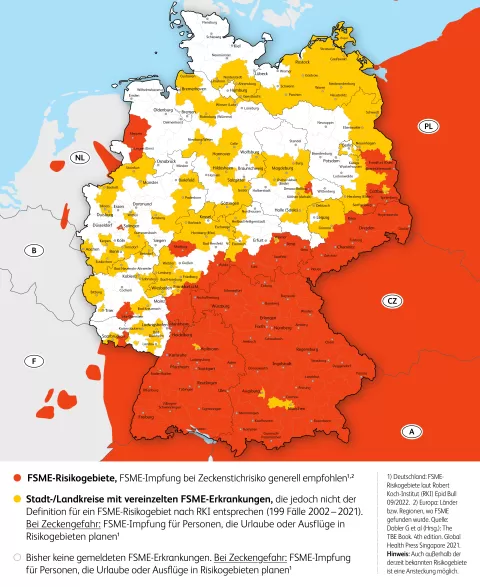 Karte der FSME-Risikogebiete in Deutschland