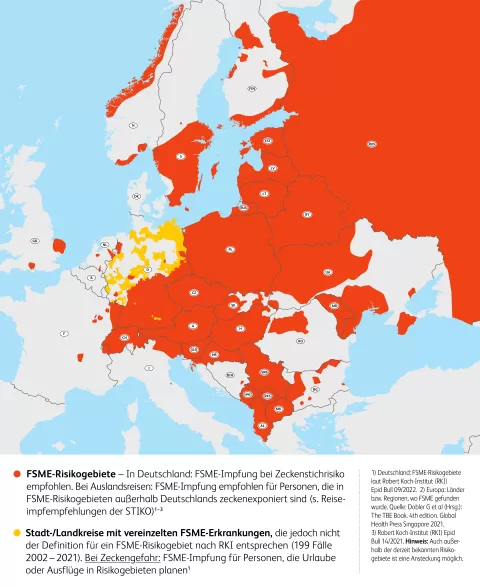 Karte der FSME-Risikogebiete in Europa